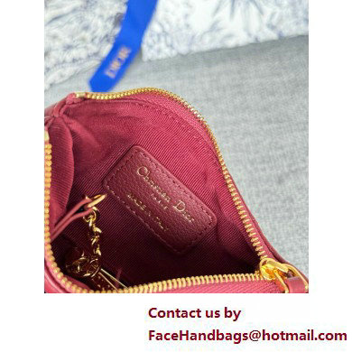 Dior Caro Myrte Zipped Key Case in burgundy Supple Cannage Calfskin 2025