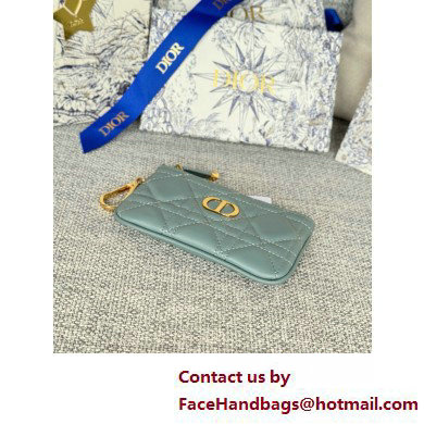 Dior Caro Myrte Zipped Key Case in cloud blue Supple Cannage Calfskin 2025