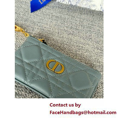 Dior Caro Myrte Zipped Key Case in cloud blue Supple Cannage Calfskin 2025