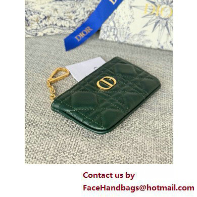 Dior Caro Myrte Zipped Key Case in dark green Supple Cannage Calfskin 2025