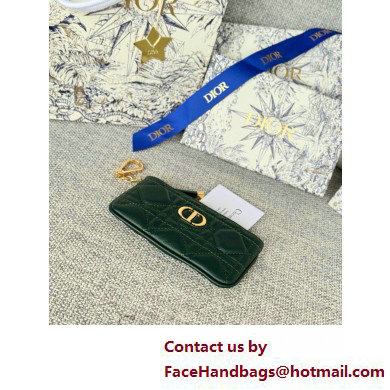 Dior Caro Myrte Zipped Key Case in dark green Supple Cannage Calfskin 2025