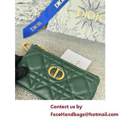 Dior Caro Myrte Zipped Key Case in dark green Supple Cannage Calfskin 2025