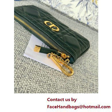 Dior Caro Myrte Zipped Key Case in dark green Supple Cannage Calfskin 2025