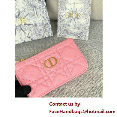 Dior Caro Myrte Zipped Key Case in pink Supple Cannage Calfskin 2025