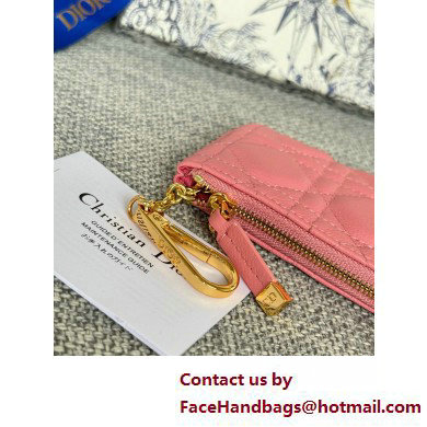 Dior Caro Myrte Zipped Key Case in pink Supple Cannage Calfskin 2025