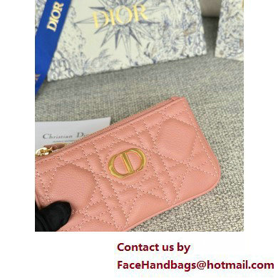 Dior Caro Myrte Zipped Key Case in powder pink Supple Cannage Calfskin 2025