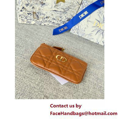 Dior Caro Myrte Zipped Key Case in tan Supple Cannage Calfskin 2025