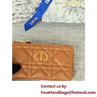 Dior Caro Myrte Zipped Key Case in tan Supple Cannage Calfskin 2025