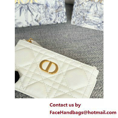 Dior Caro Myrte Zipped Key Case in white Supple Cannage Calfskin 2025