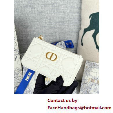 Dior Caro Myrte Zipped Key Case in white Supple Cannage Calfskin 2025