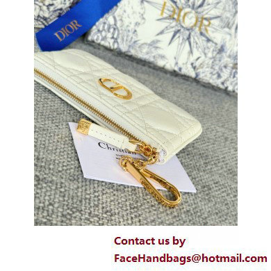 Dior Caro Myrte Zipped Key Case in white Supple Cannage Calfskin 2025