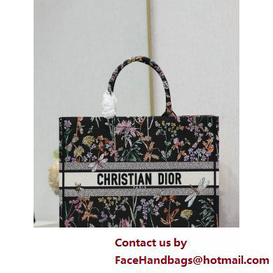 Dior LARGE Book Tote Bag in Black Multicolor Dior Herbarium Embroidery 2025 - Click Image to Close