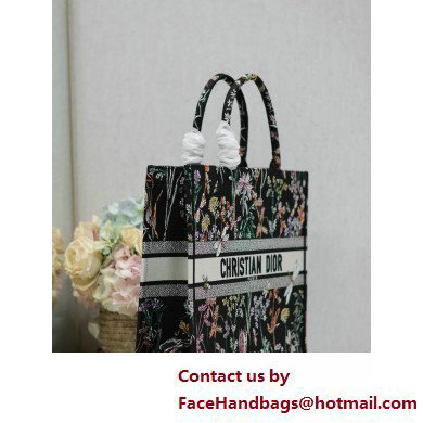 Dior LARGE Book Tote Bag in Black Multicolor Dior Herbarium Embroidery 2025