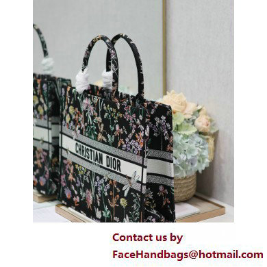 Dior LARGE Book Tote Bag in Black Multicolor Dior Herbarium Embroidery 2025