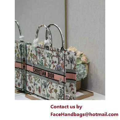 Dior LARGE Book Tote Bag in white Multicolor Dior Herbarium Embroidery 2025