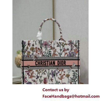 Dior LARGE Book Tote Bag in white Multicolor Dior Herbarium Embroidery 2025