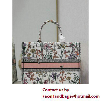 Dior LARGE Book Tote Bag in white Multicolor Dior Herbarium Embroidery 2025