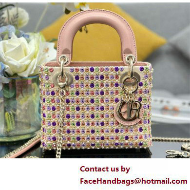 Dior Mini Lady Dior Bag Multicolor Satin Embroidered with Mirrors, Beads and Strass 2025