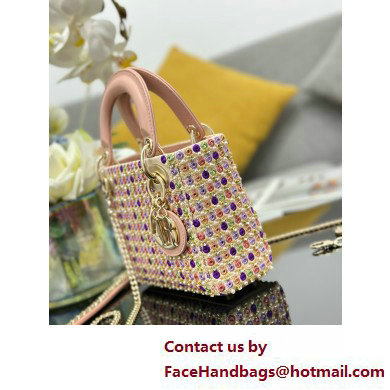 Dior Mini Lady Dior Bag Multicolor Satin Embroidered with Mirrors, Beads and Strass 2025