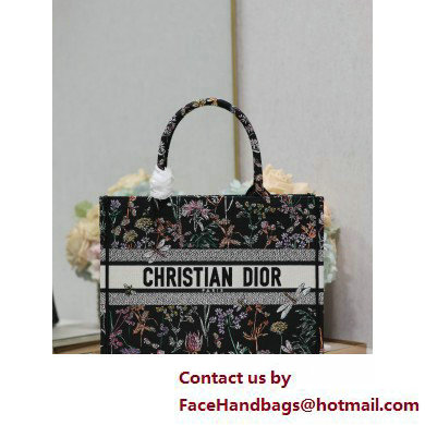 Dior medium Book Tote Bag in Black Multicolor Dior Herbarium Embroidery 2025