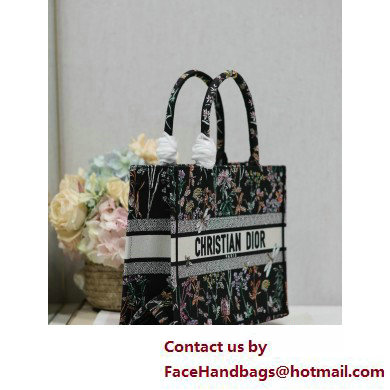 Dior medium Book Tote Bag in Black Multicolor Dior Herbarium Embroidery 2025