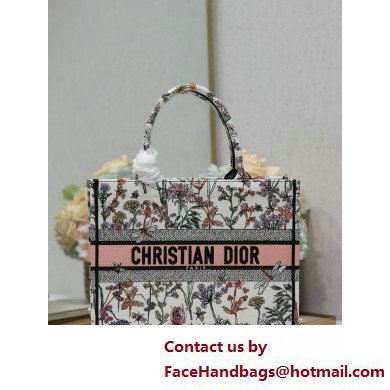 Dior medium Book Tote Bag in white Multicolor Dior Herbarium Embroidery 2025 - Click Image to Close