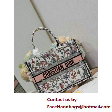 Dior medium Book Tote Bag in white Multicolor Dior Herbarium Embroidery 2025