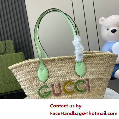 GUCCI Small straw tote with Gucci logo 779524 2025