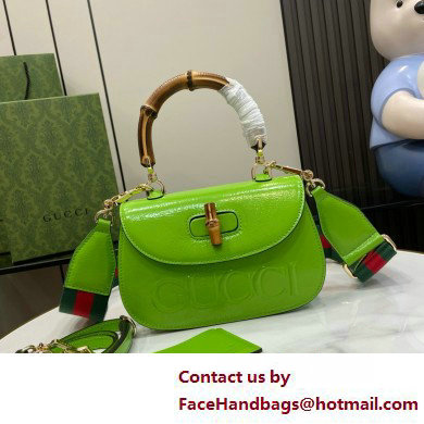 Gucci Bamboo 1947 Patent Leather Small bag with Embossed GUCCI Logo Green 675797 2025 - Click Image to Close