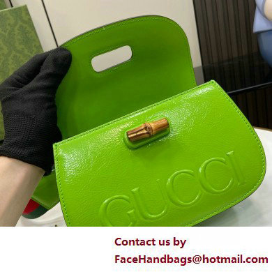 Gucci Bamboo 1947 Patent Leather Small bag with Embossed GUCCI Logo Green 675797 2025