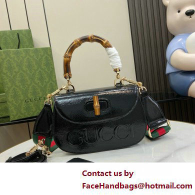 Gucci Bamboo 1947 Patent Leather Small bag with Embossed GUCCI Logo black 675797 2025