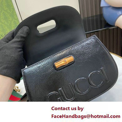 Gucci Bamboo 1947 Patent Leather Small bag with Embossed GUCCI Logo black 675797 2025