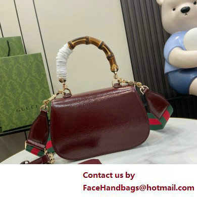 Gucci Bamboo 1947 Patent Leather Small bag with Embossed GUCCI Logo burgundy 675797 2025