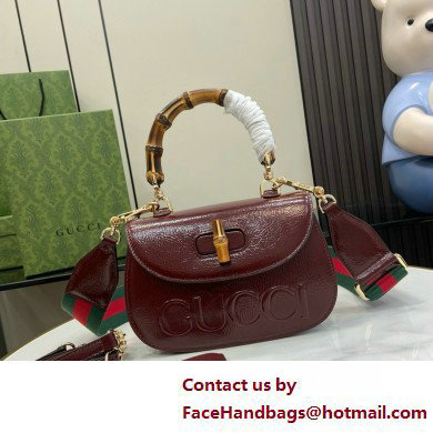 Gucci Bamboo 1947 Patent Leather Small bag with Embossed GUCCI Logo burgundy 675797 2025