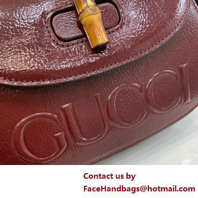 Gucci Bamboo 1947 Patent Leather Small bag with Embossed GUCCI Logo burgundy 675797 2025