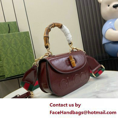 Gucci Bamboo 1947 Patent Leather Small bag with Embossed GUCCI Logo burgundy 675797 2025