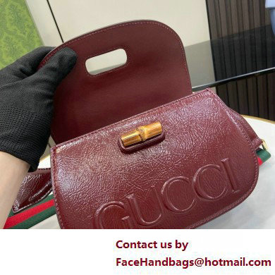 Gucci Bamboo 1947 Patent Leather Small bag with Embossed GUCCI Logo burgundy 675797 2025