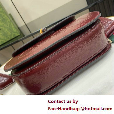 Gucci Bamboo 1947 Patent Leather Small bag with Embossed GUCCI Logo burgundy 675797 2025