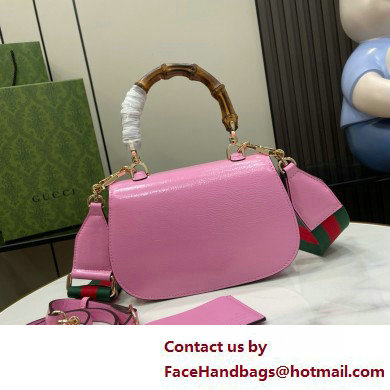 Gucci Bamboo 1947 Patent Leather Small bag with Embossed GUCCI Logo pink 675797 2025