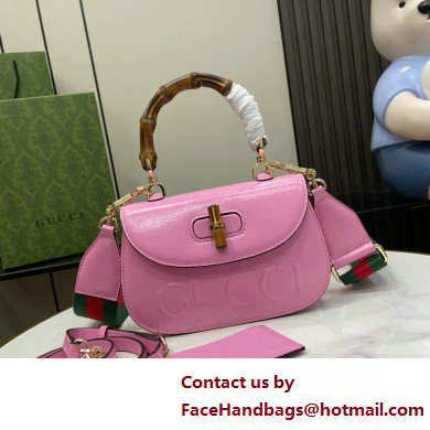 Gucci Bamboo 1947 Patent Leather Small bag with Embossed GUCCI Logo pink 675797 2025