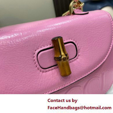 Gucci Bamboo 1947 Patent Leather Small bag with Embossed GUCCI Logo pink 675797 2025