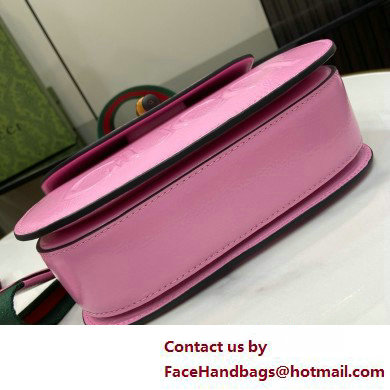 Gucci Bamboo 1947 Patent Leather Small bag with Embossed GUCCI Logo pink 675797 2025