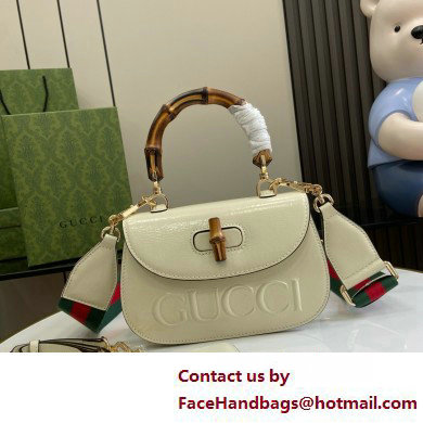 Gucci Bamboo 1947 Patent Leather Small bag with Embossed GUCCI Logo white 675797 2025