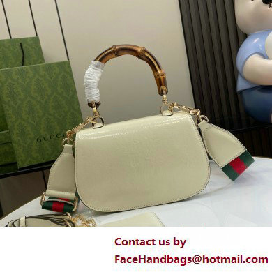 Gucci Bamboo 1947 Patent Leather Small bag with Embossed GUCCI Logo white 675797 2025