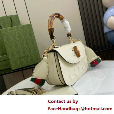 Gucci Bamboo 1947 Patent Leather Small bag with Embossed GUCCI Logo white 675797 2025