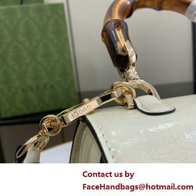 Gucci Bamboo 1947 Patent Leather Small bag with Embossed GUCCI Logo white 675797 2025