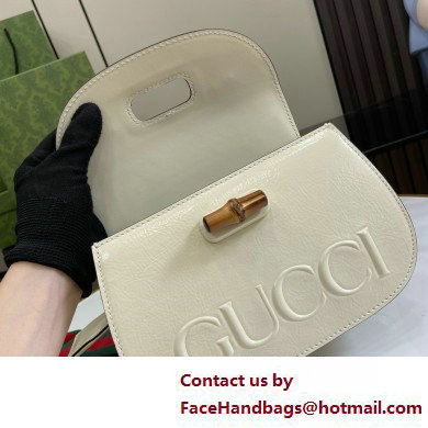 Gucci Bamboo 1947 Patent Leather Small bag with Embossed GUCCI Logo white 675797 2025