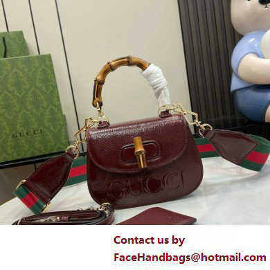 Gucci Bamboo 1947 mini top handle bag with Debossed Gucci logo 786482 burgundy 2025