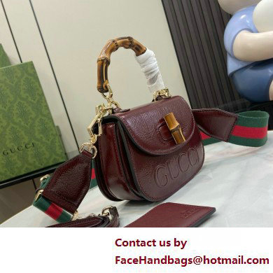 Gucci Bamboo 1947 mini top handle bag with Debossed Gucci logo 786482 burgundy 2025