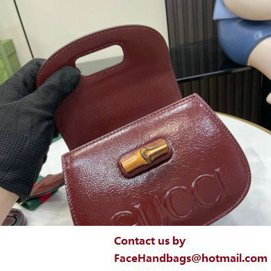 Gucci Bamboo 1947 mini top handle bag with Debossed Gucci logo 786482 burgundy 2025